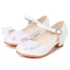 Baby, Toddler & Young Girls White Pearl Frame Gem Bow Moon Charm Dress Shoes | Lucys 12183