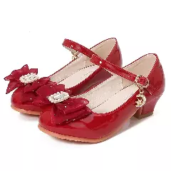 Baby, Toddler & Young Girls Maroon Pearl Frame Gem Bow Moon Charm Dress Shoes | Lucys 12180
