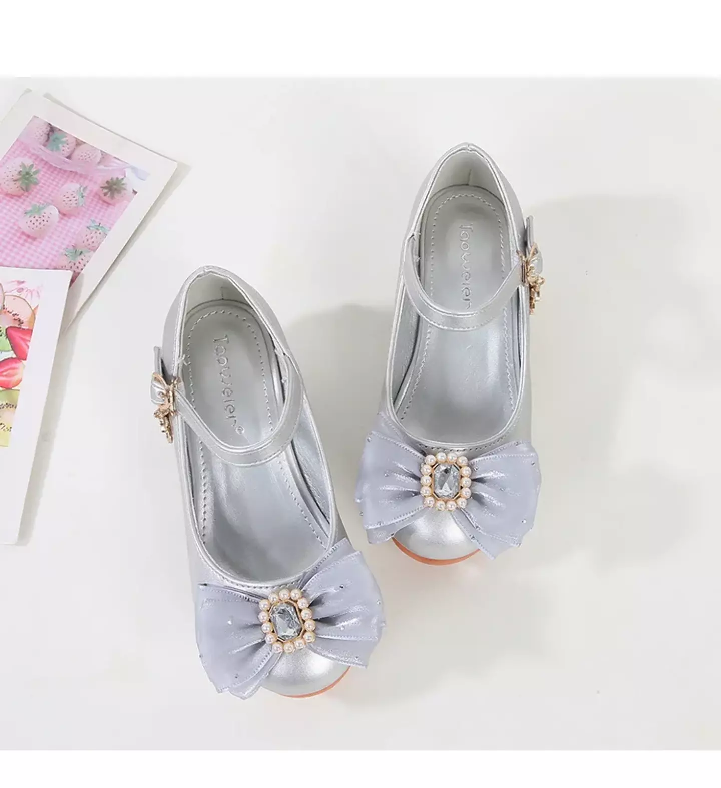 Baby, Toddler & Young Girls Silver Pearl Frame Gem Bow Moon Charm Dress Shoes | Lucys 12182