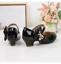 Baby, Toddler & Young Girls Black Gem Outline Side Bow Dress Shoes | Lucys 12197