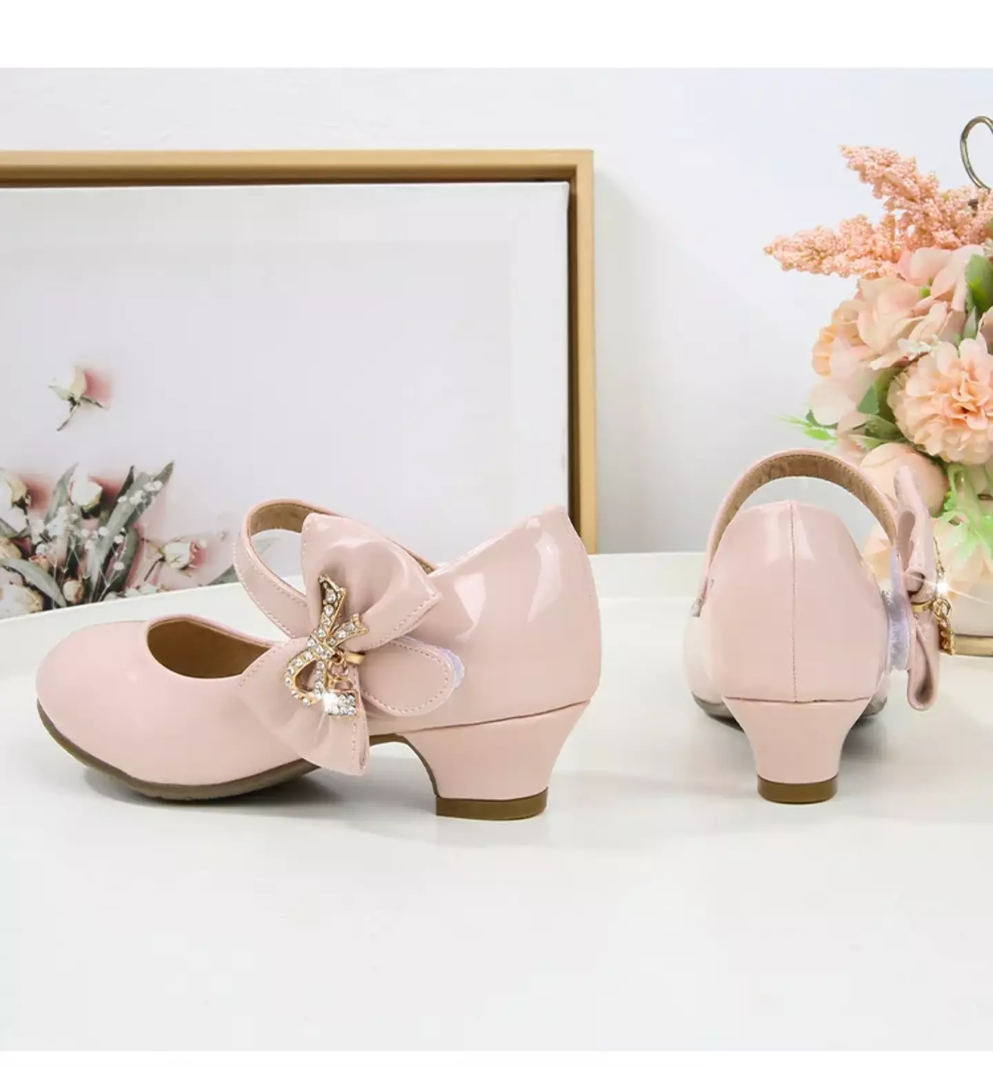 Baby, Toddler & Young Girls Dusty Pink Gem Outline Side Bow Dress Shoes | Lucys 12196