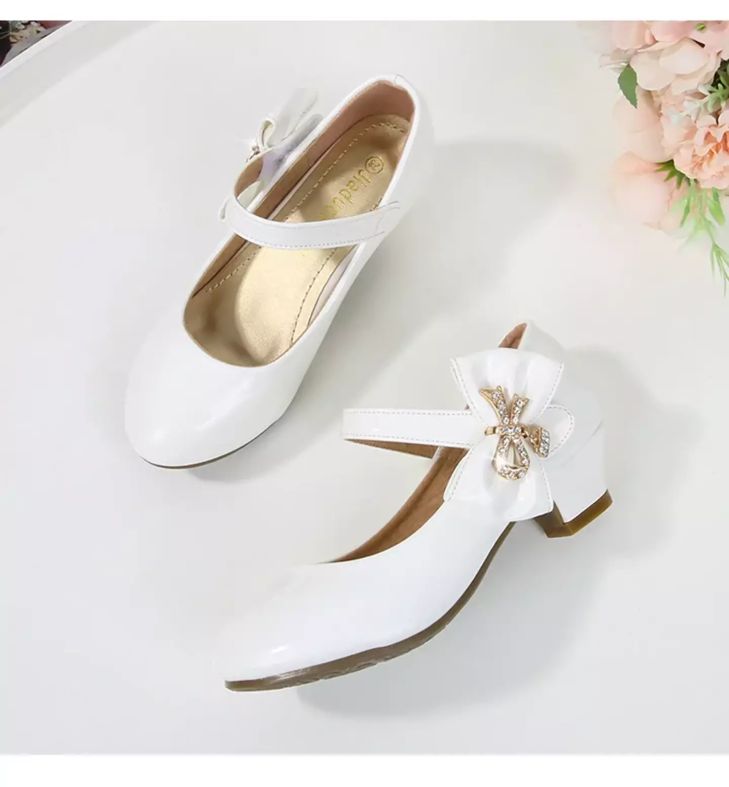 Baby, Toddler & Young Girls White Gem Outline Side Bow Dress Shoes | Lucys 12198