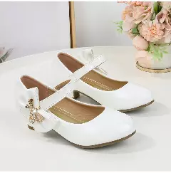 Baby, Toddler & Young Girls White Gem Outline Side Bow Dress Shoes | Lucys 12198
