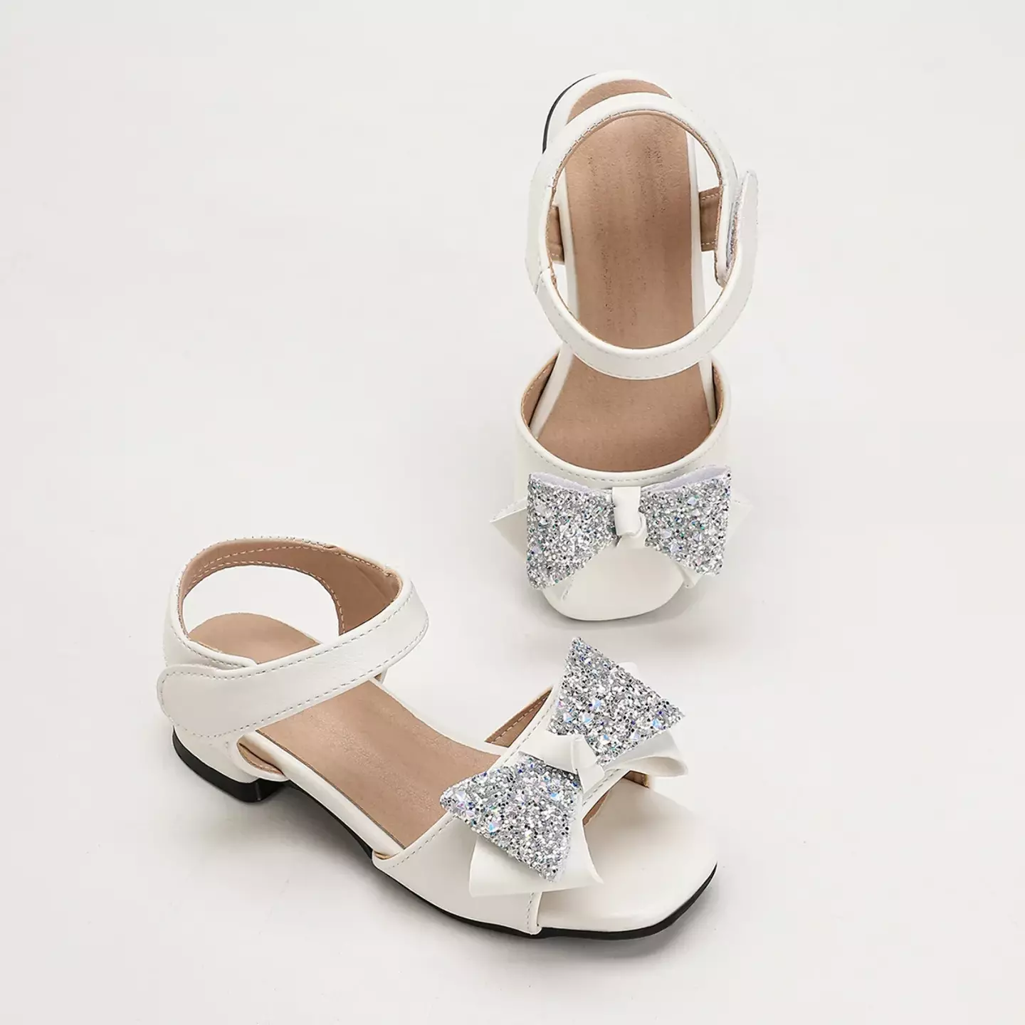 Young Girls & Girls White Star Gem Bow Open Toe Sandals | Lucys 12208