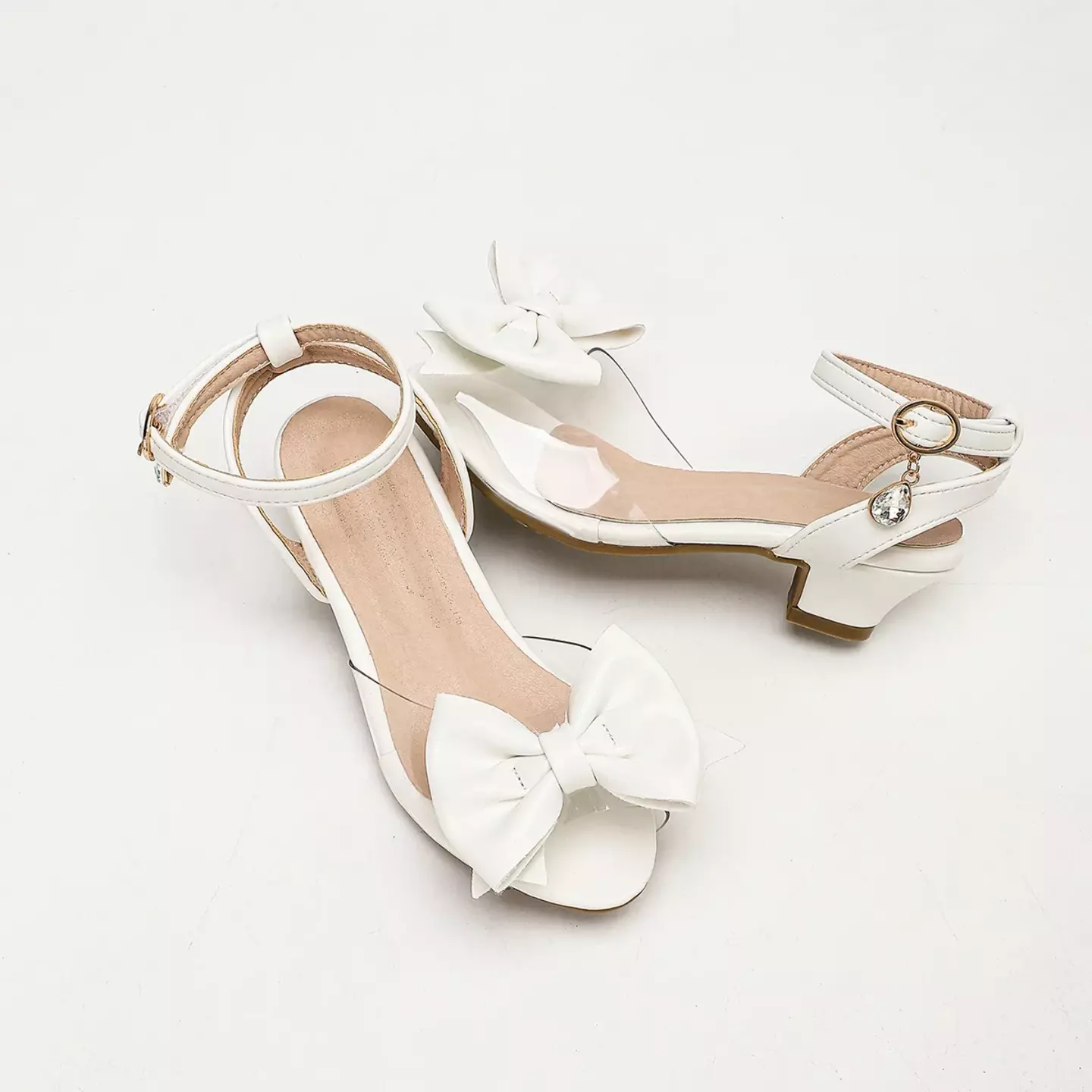 Young Girls & Girls White Script Detail Layered Bow Sandals | Lucys 12212