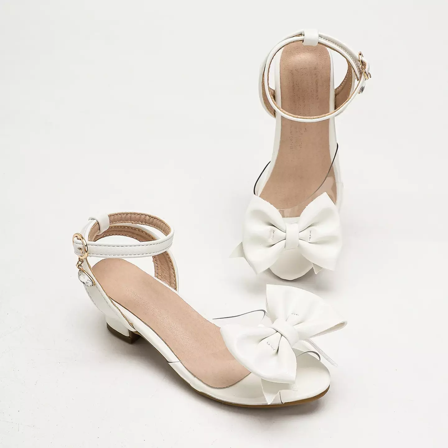 Young Girls & Girls White Script Detail Layered Bow Sandals | Lucys 12212