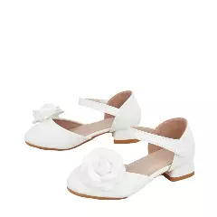 Young Girls & Girls Ivory Rolled Centre Rose Dress Shoes | Lucys 12216