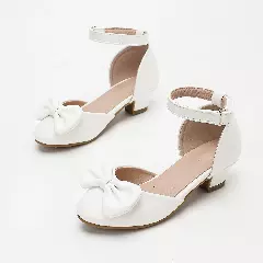 Young Girls & Girls White Fan Fold Bow Dress Shoes | Lucys 12220