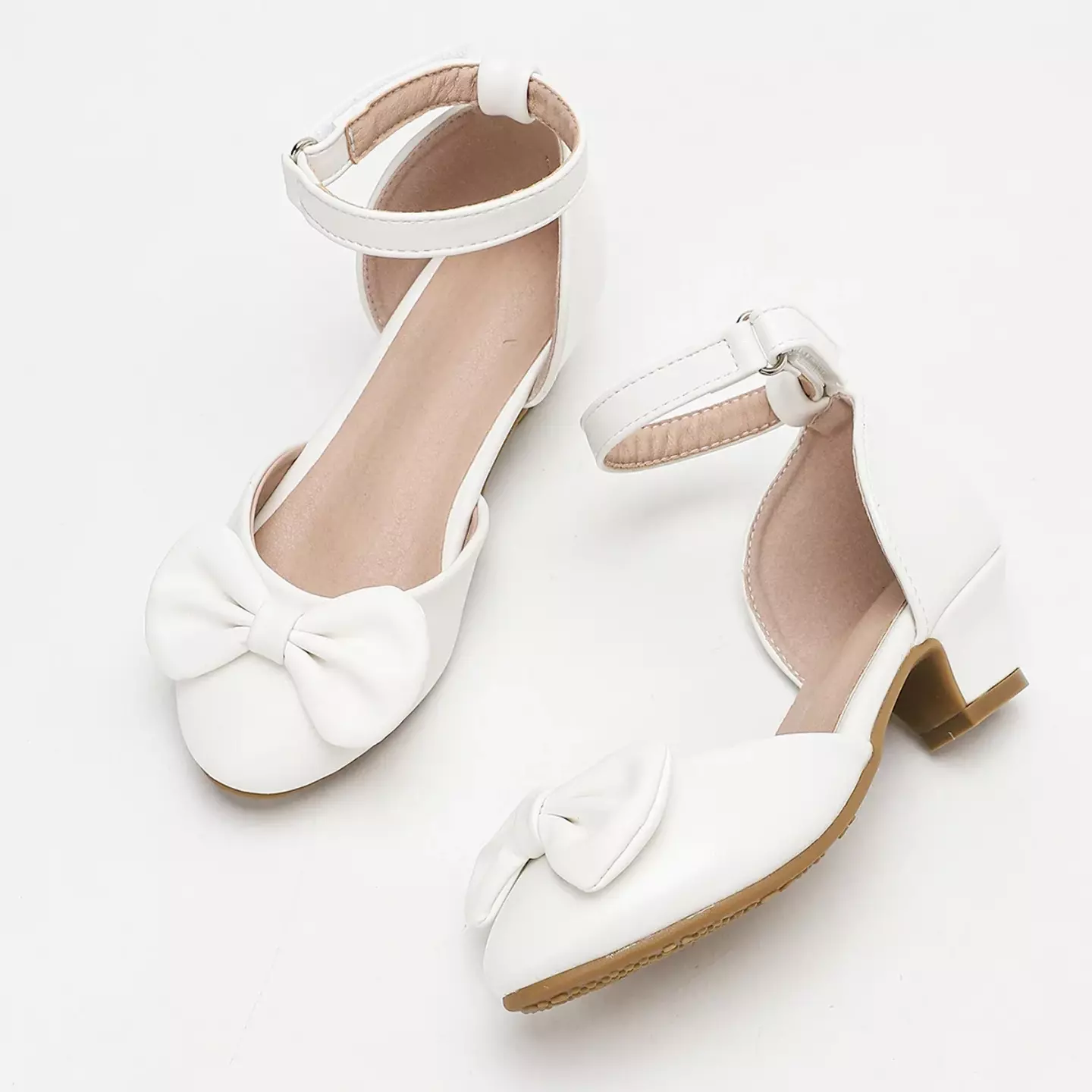 Young Girls & Girls White Fan Fold Bow Dress Shoes | Lucys 12220