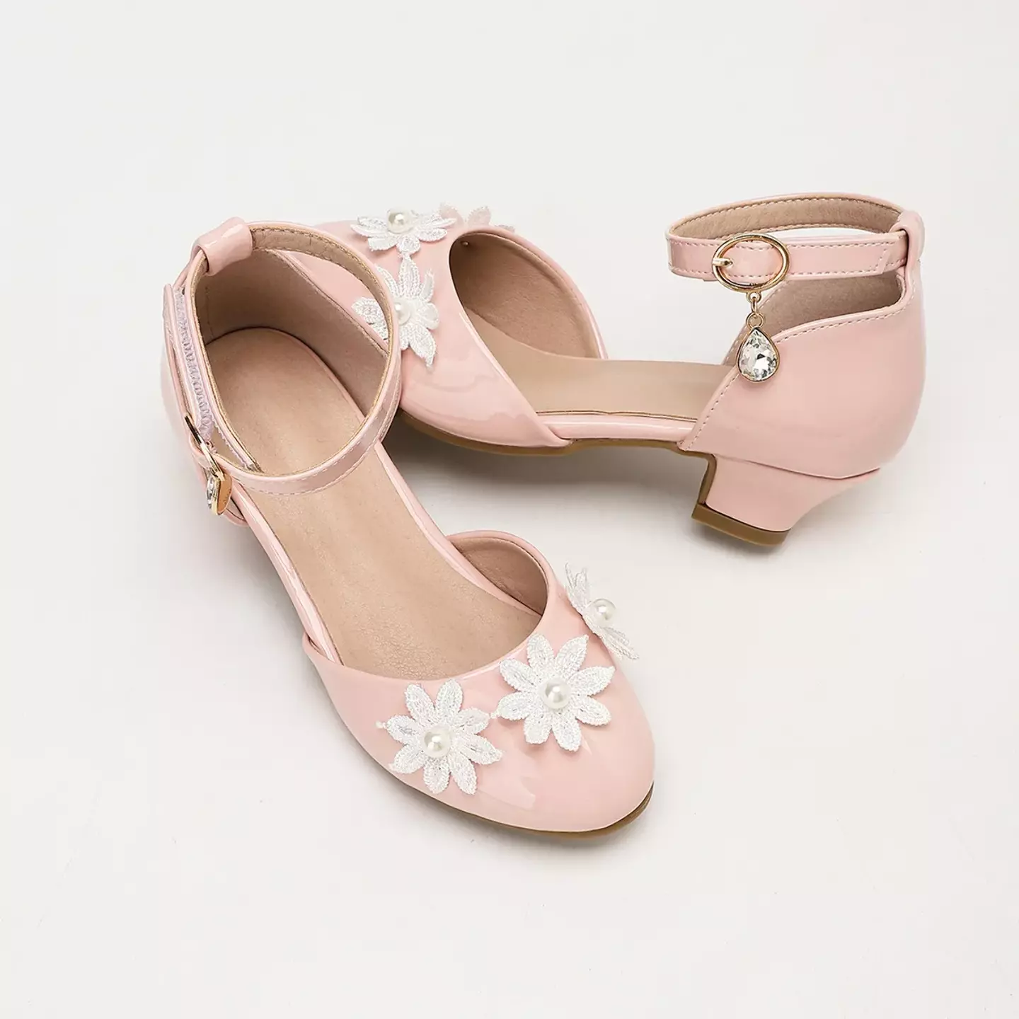 Young Girls & Girls Dusty Pink Pointed Petal Drop Charm Sandals | Lucys 12236
