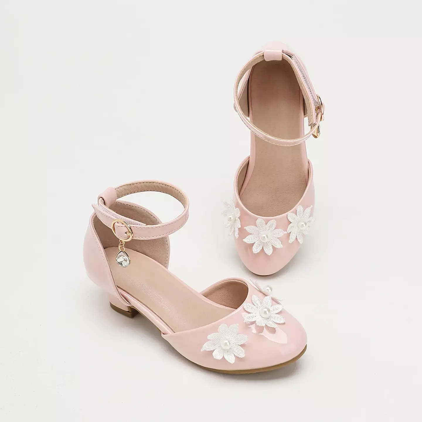 Young Girls & Girls Dusty Pink Pointed Petal Drop Charm Sandals | Lucys 12236