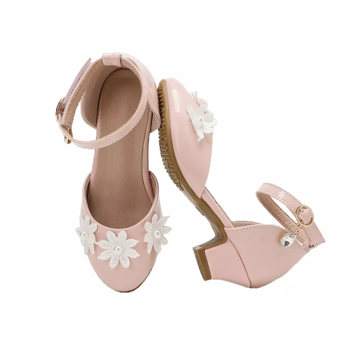 Young Girls & Girls Dusty Pink Pointed Petal Drop Charm Sandals | Lucys 12236