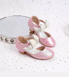 Young Girls & Girls Pink Bead Covered Ankle Bow Dress Shoes | Lucys 12241