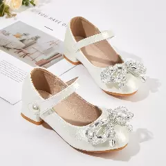 Young Girls & Girls Ivory Oval Gem Loop Bow Dress Shoes | Lucys 12256