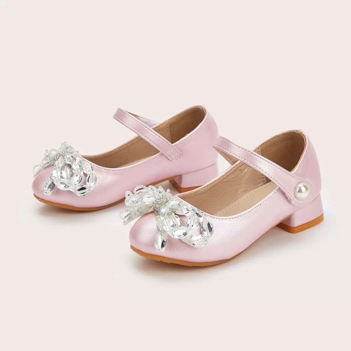 Young Girls & Girls Pink Oval Gem Loop Bow Dress Shoes | Lucys 12257
