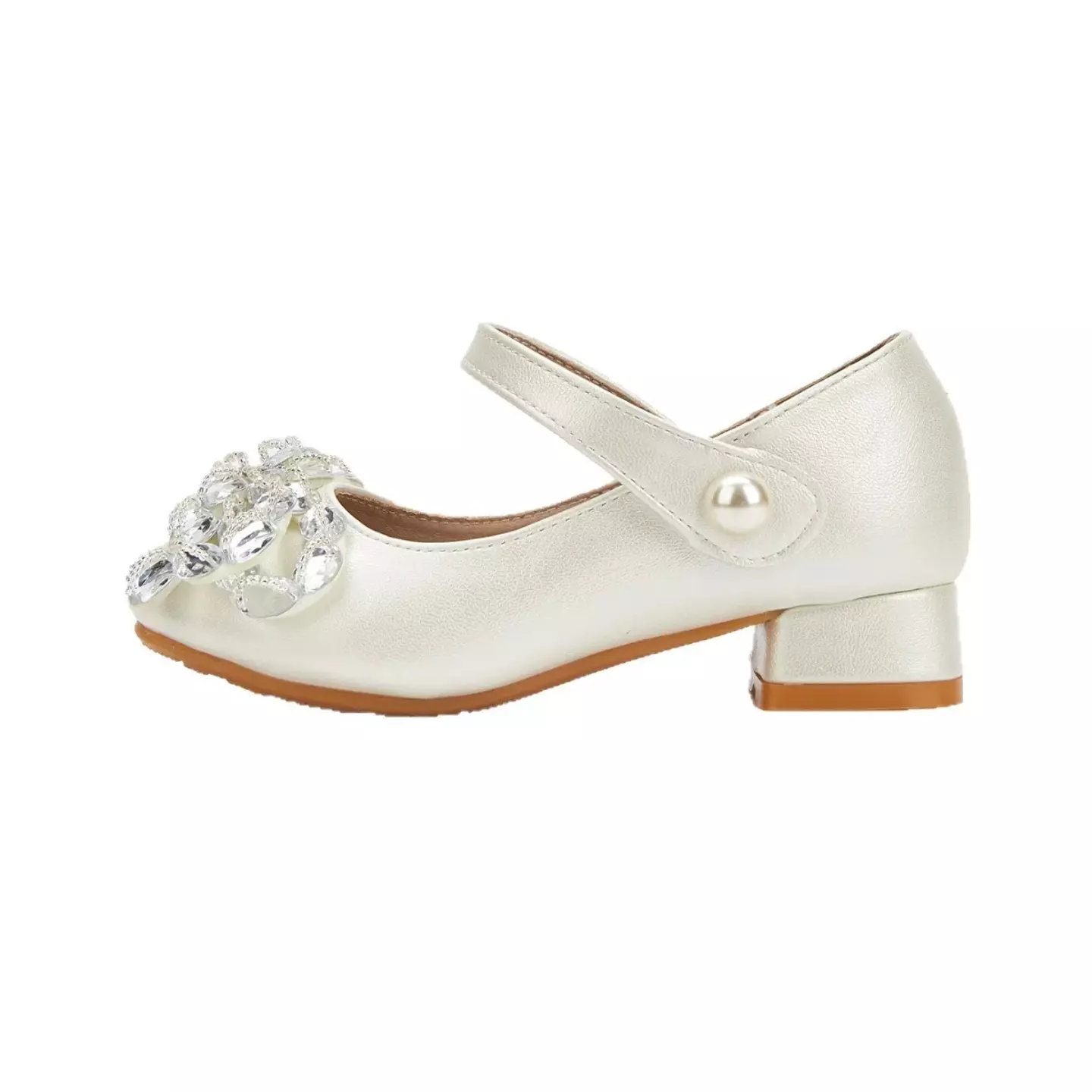 Young Girls & Girls Ivory Oval Gem Loop Bow Dress Shoes | Lucys 12256