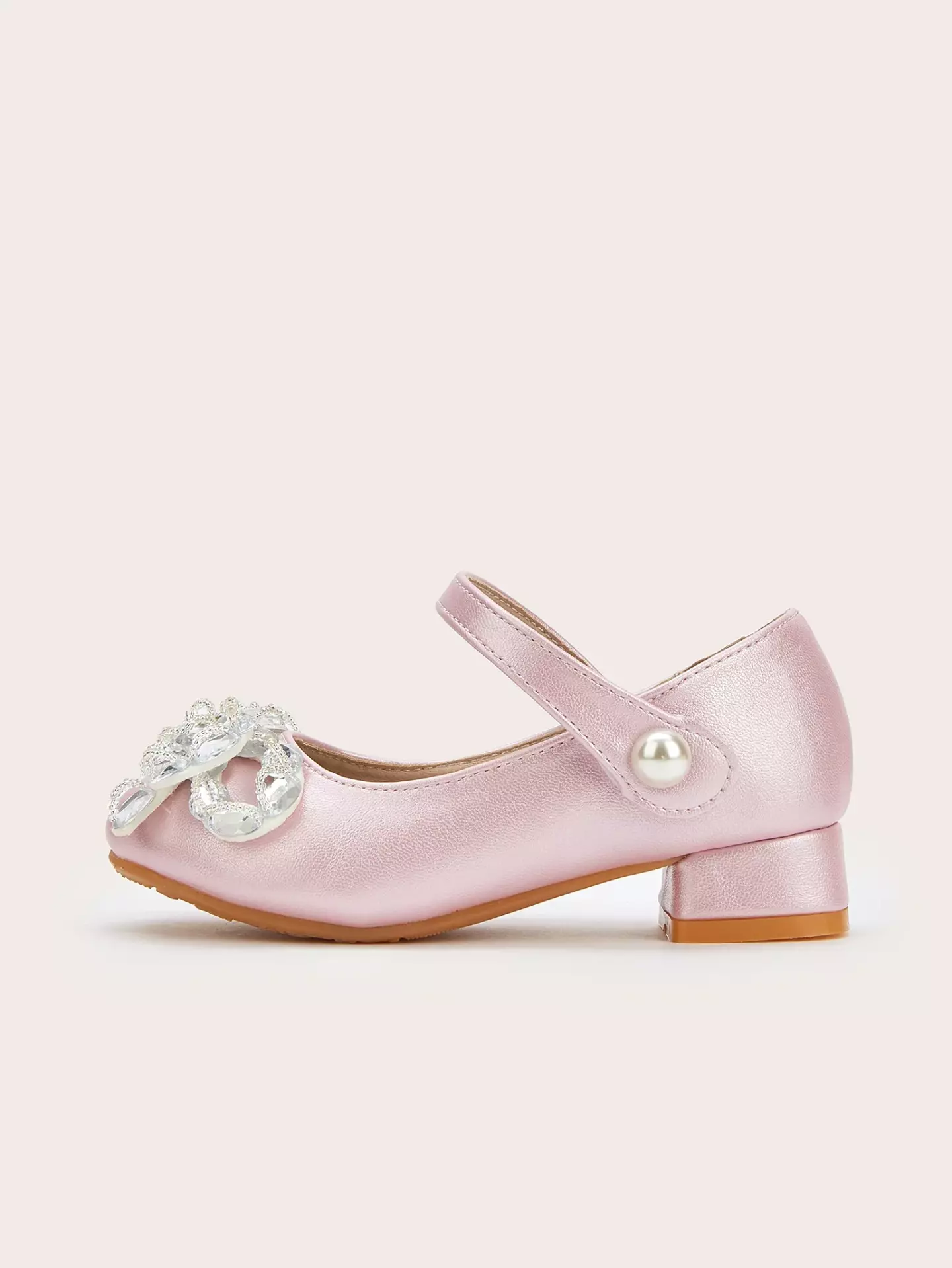 Young Girls & Girls Pink Oval Gem Loop Bow Dress Shoes | Lucys 12257
