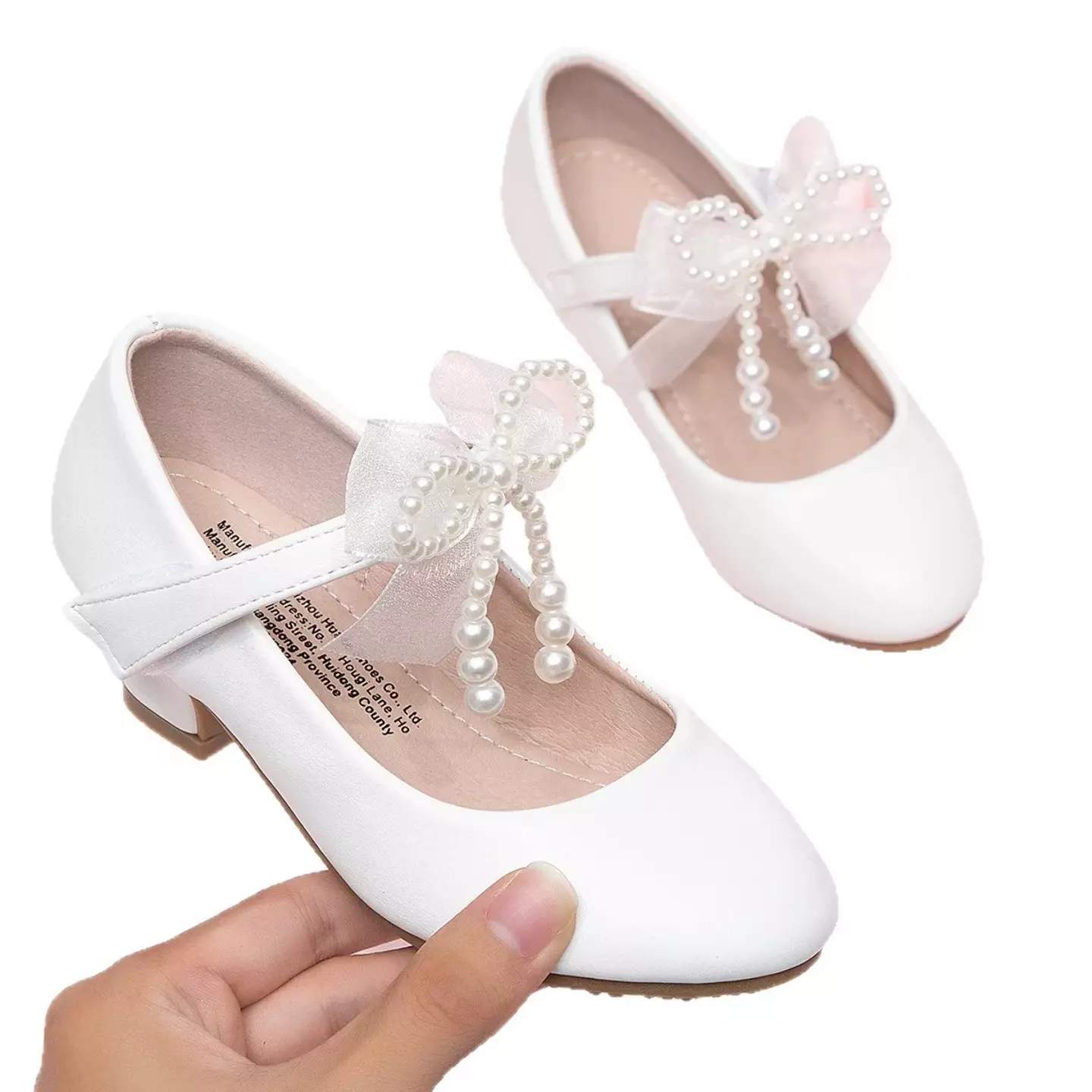 Young Girls & Girls White Graduated Pearl Strand Bow Dress Shoes | Lucys 12264
