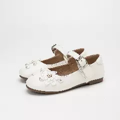 Young Girls & Girls White Heart Stud Open Petal Mary Jane Dress Shoes | Lucys 12268