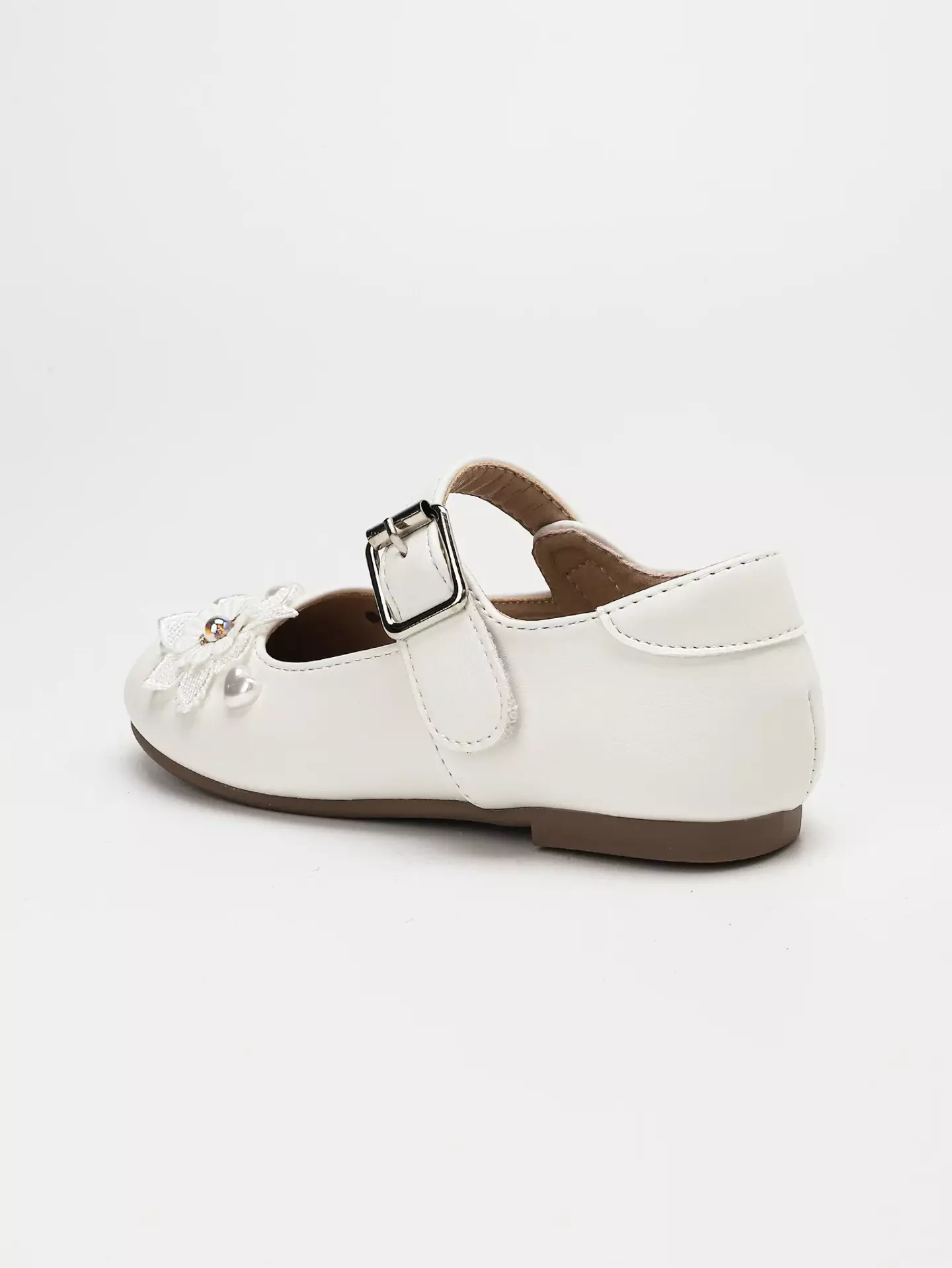 Young Girls & Girls White Heart Stud Open Petal Mary Jane Dress Shoes | Lucys 12268