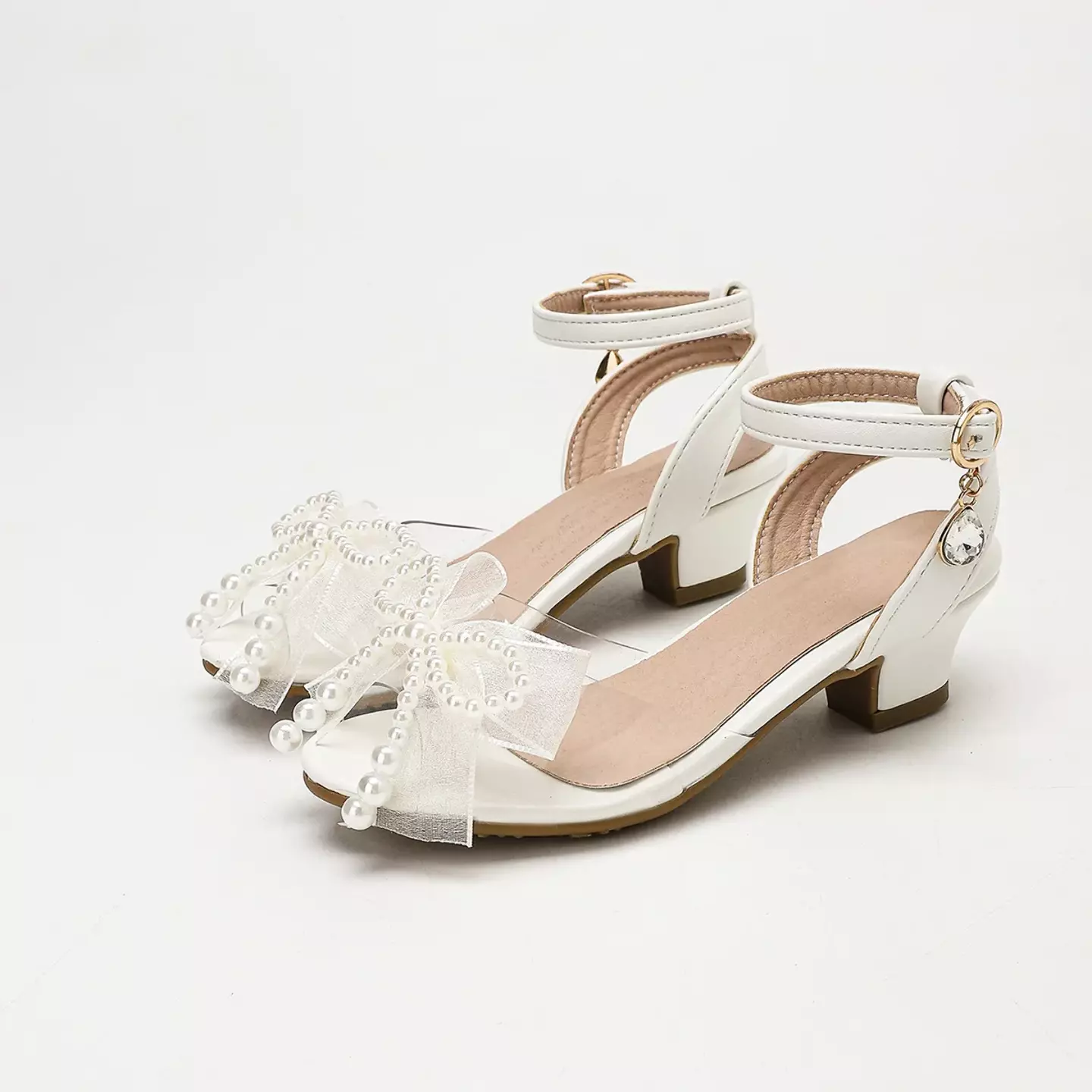 Young Girls & Girls White Pearl Loop Long Tail Bow Dress Sandals | Lucys 12272