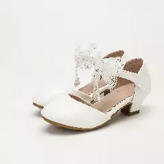 Young Girls & Girls White Inset Loop Twin Pearl Drop Bow Dress Shoes | Lucys 12276