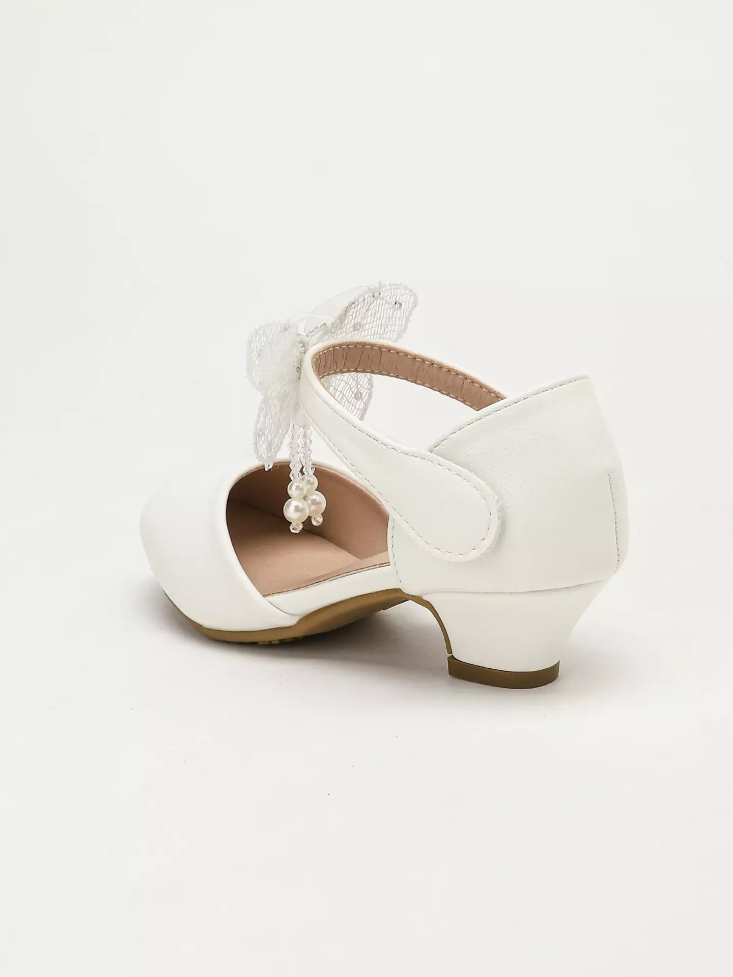 Young Girls & Girls White Inset Loop Twin Pearl Drop Bow Dress Shoes | Lucys 12276