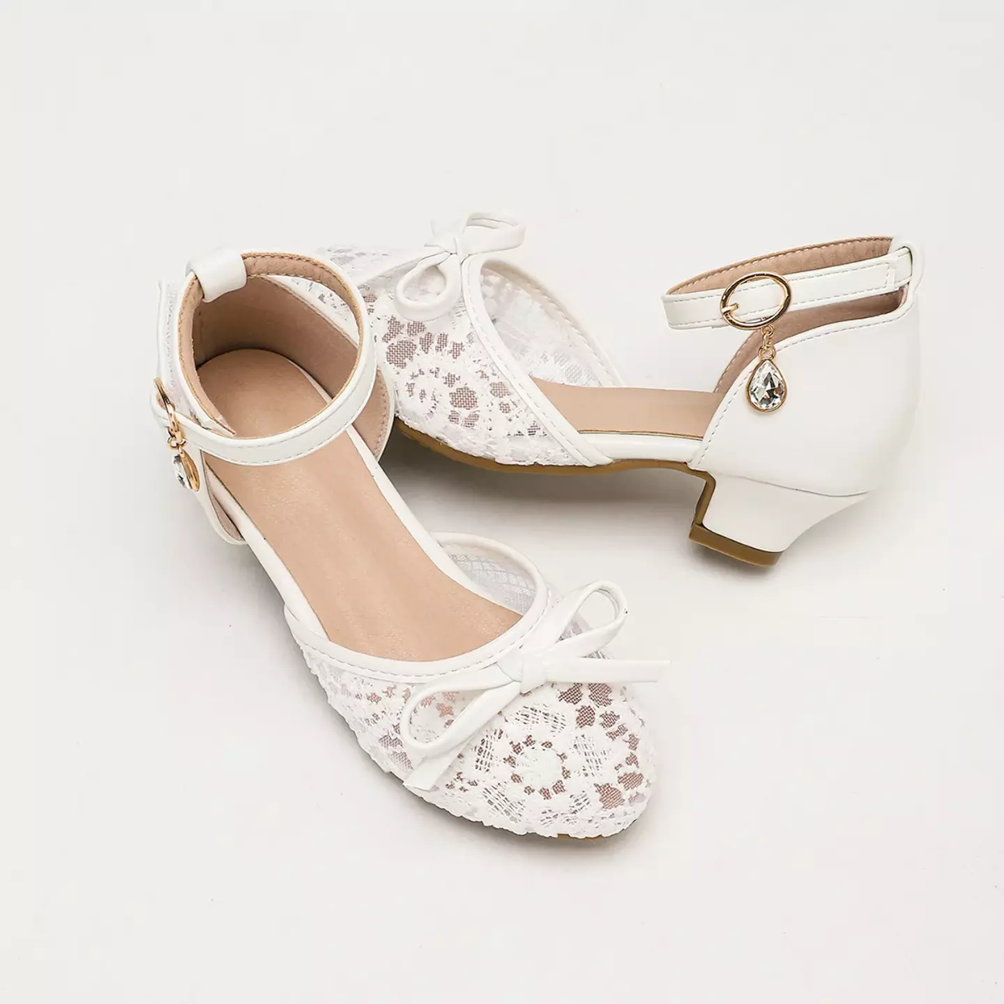 Young Girls & Girls White Narrow Tie Floral Openwork Dress Shoes | Lucys 12280