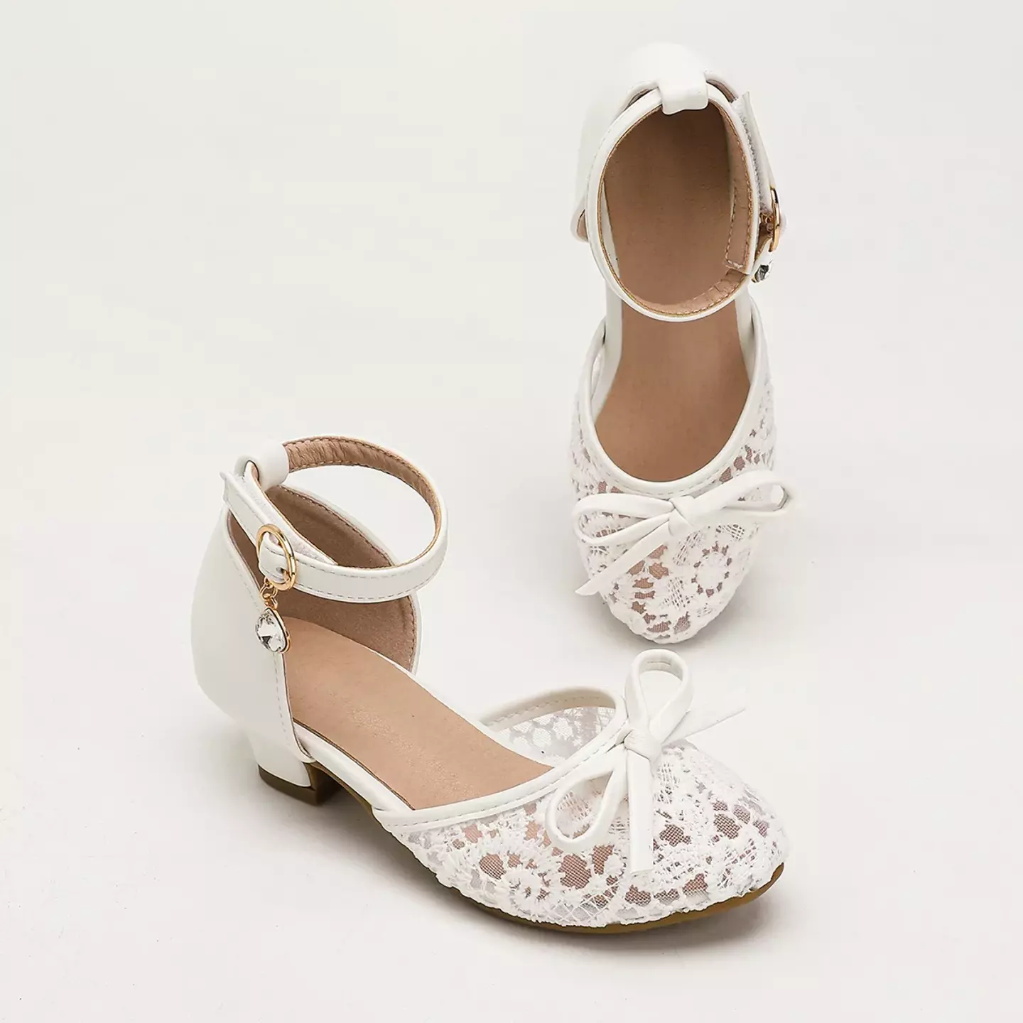 Young Girls & Girls White Narrow Tie Floral Openwork Dress Shoes | Lucys 12280