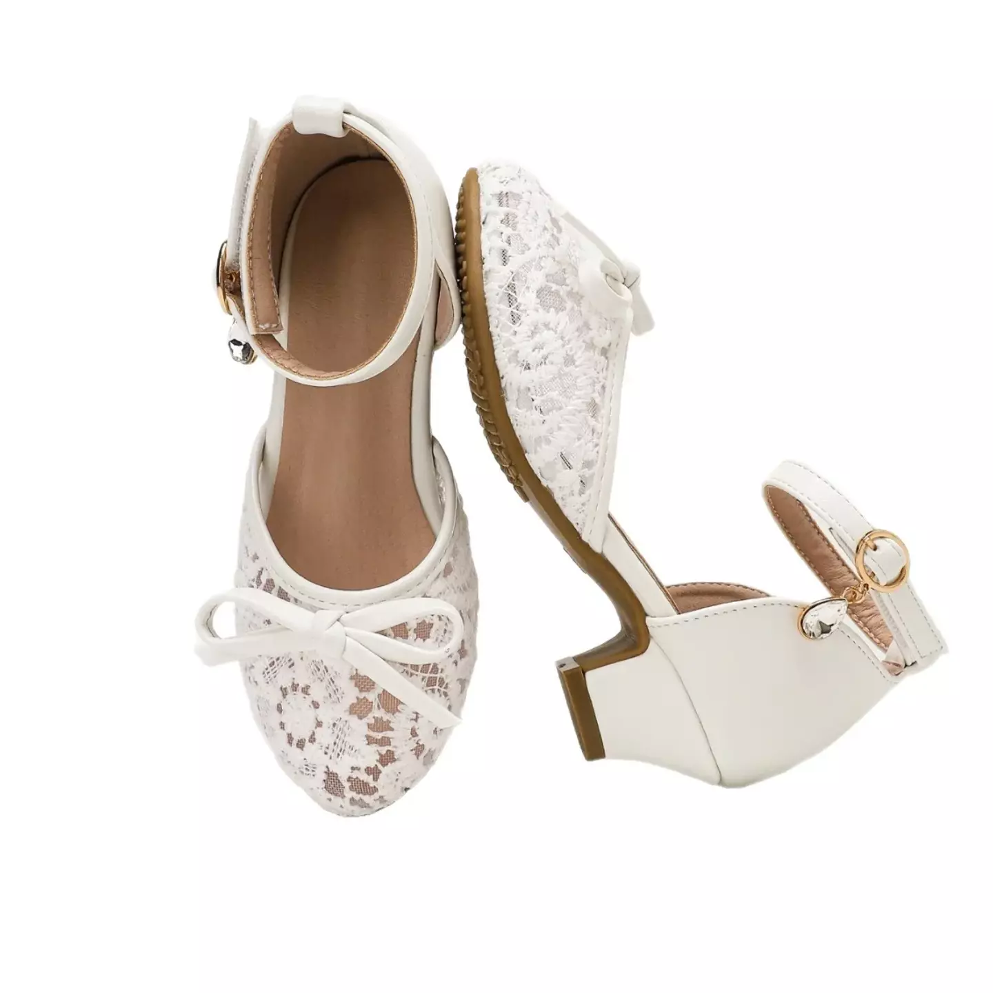Young Girls & Girls White Narrow Tie Floral Openwork Dress Shoes | Lucys 12280