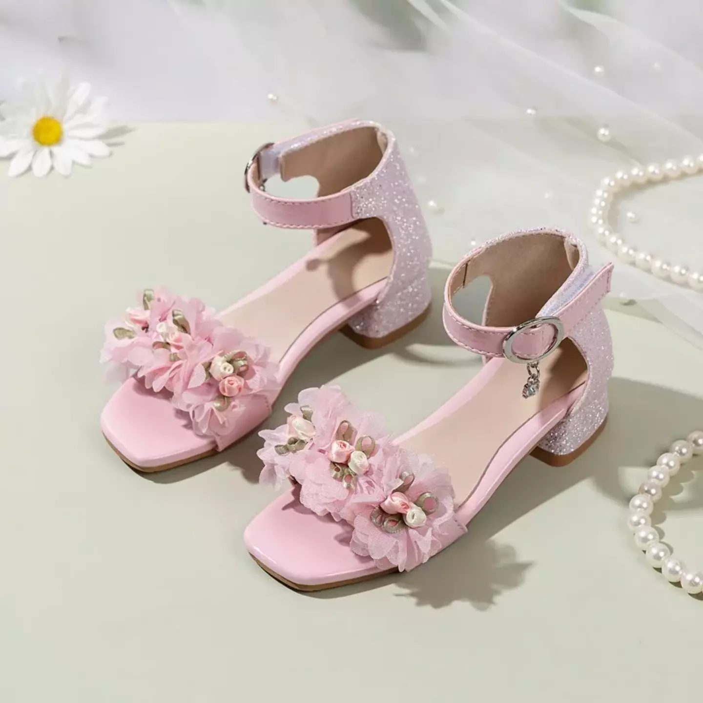 Young Girls & Girls Pink Rosebud Flower Cluster Sandals | Lucys 12304