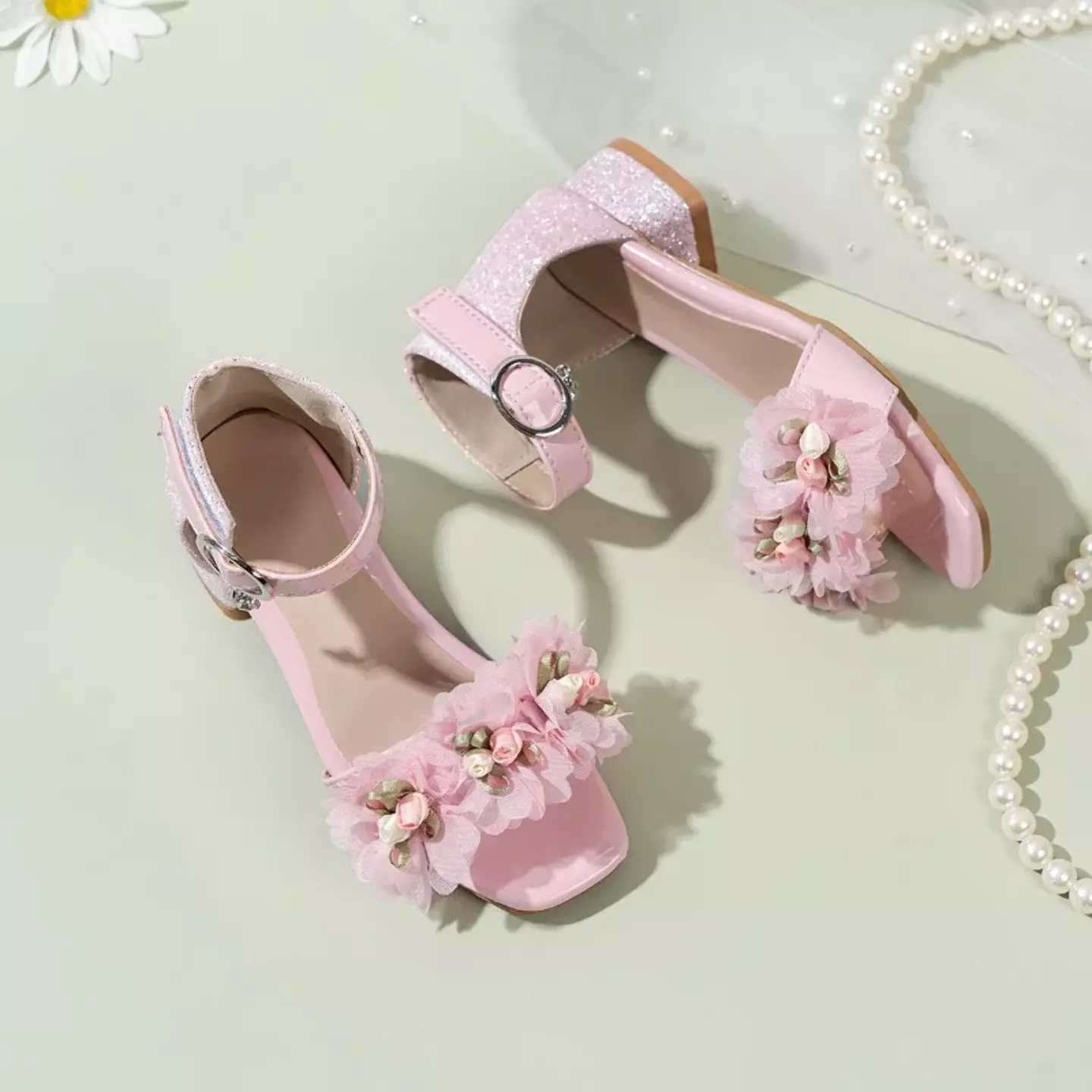 Young Girls & Girls Pink Rosebud Flower Cluster Sandals | Lucys 12304