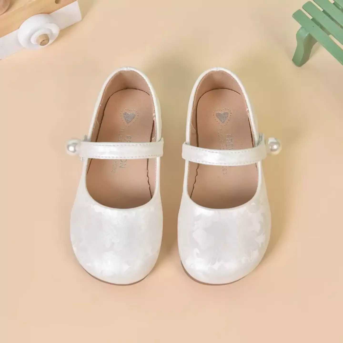 Young Girls & Girls Ivory Tonal Floral Pearl Tab Flats | Lucys 12316