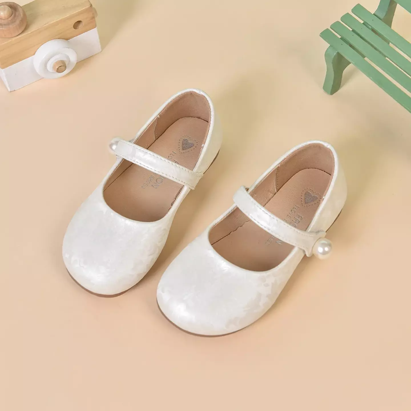 Young Girls & Girls Ivory Tonal Floral Pearl Tab Flats | Lucys 12316