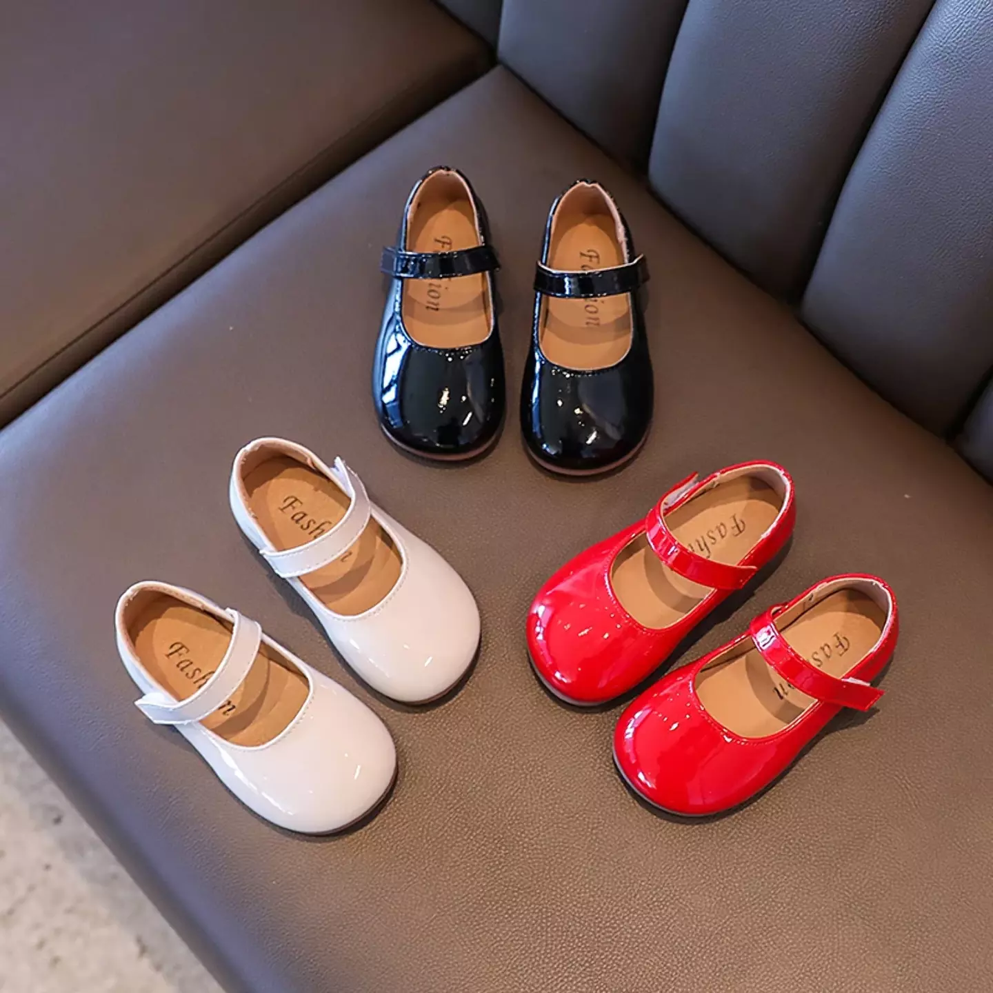 Young Girls & Girls Black Rounded Toe Tab Strap Dress Shoes | Lucys 12322