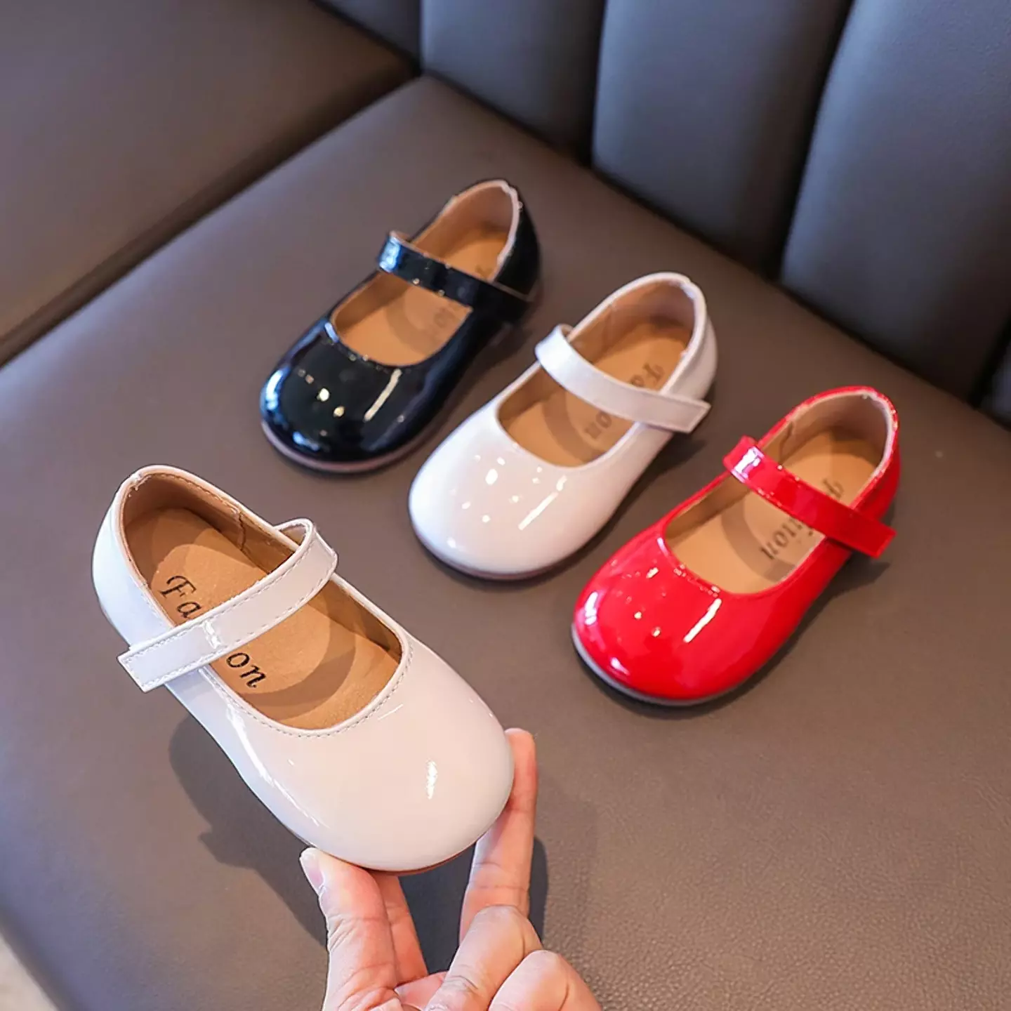 Young Girls & Girls Black Rounded Toe Tab Strap Dress Shoes | Lucys 12322
