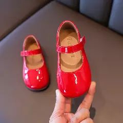 Young Girls & Girls Red Rounded Toe Tab Strap Dress Shoes | Lucys 12321