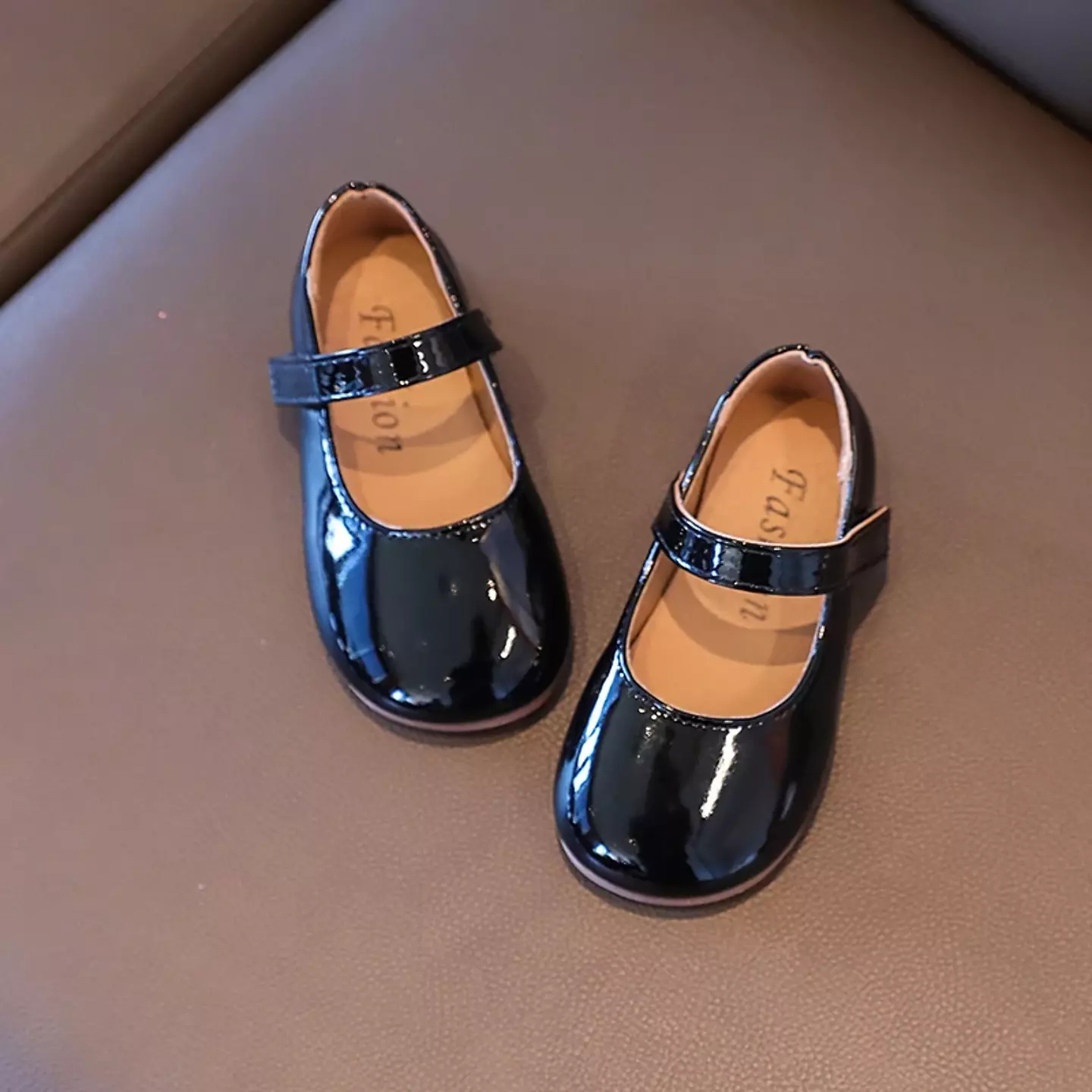 Young Girls & Girls Black Rounded Toe Tab Strap Dress Shoes | Lucys 12322