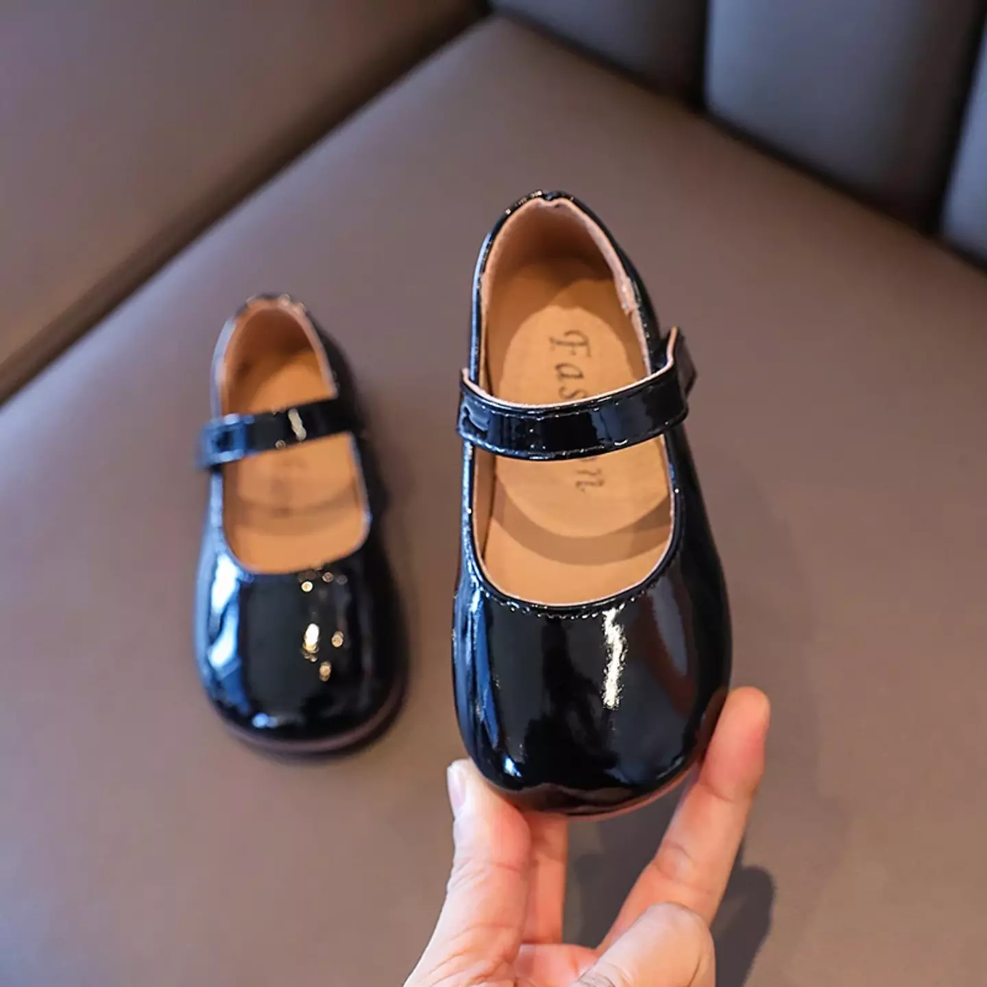 Young Girls & Girls Black Rounded Toe Tab Strap Dress Shoes | Lucys 12322