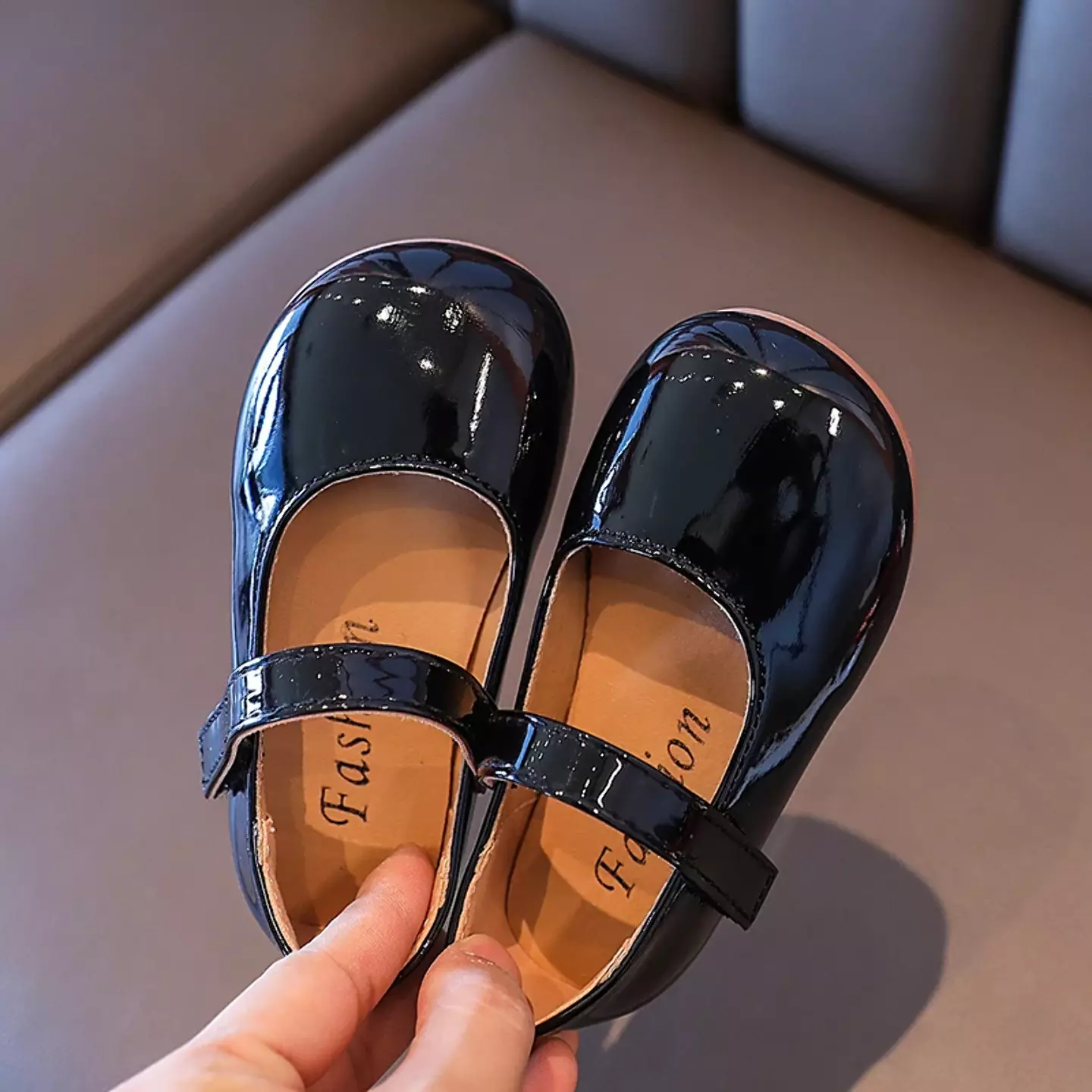 Young Girls & Girls Black Rounded Toe Tab Strap Dress Shoes | Lucys 12322