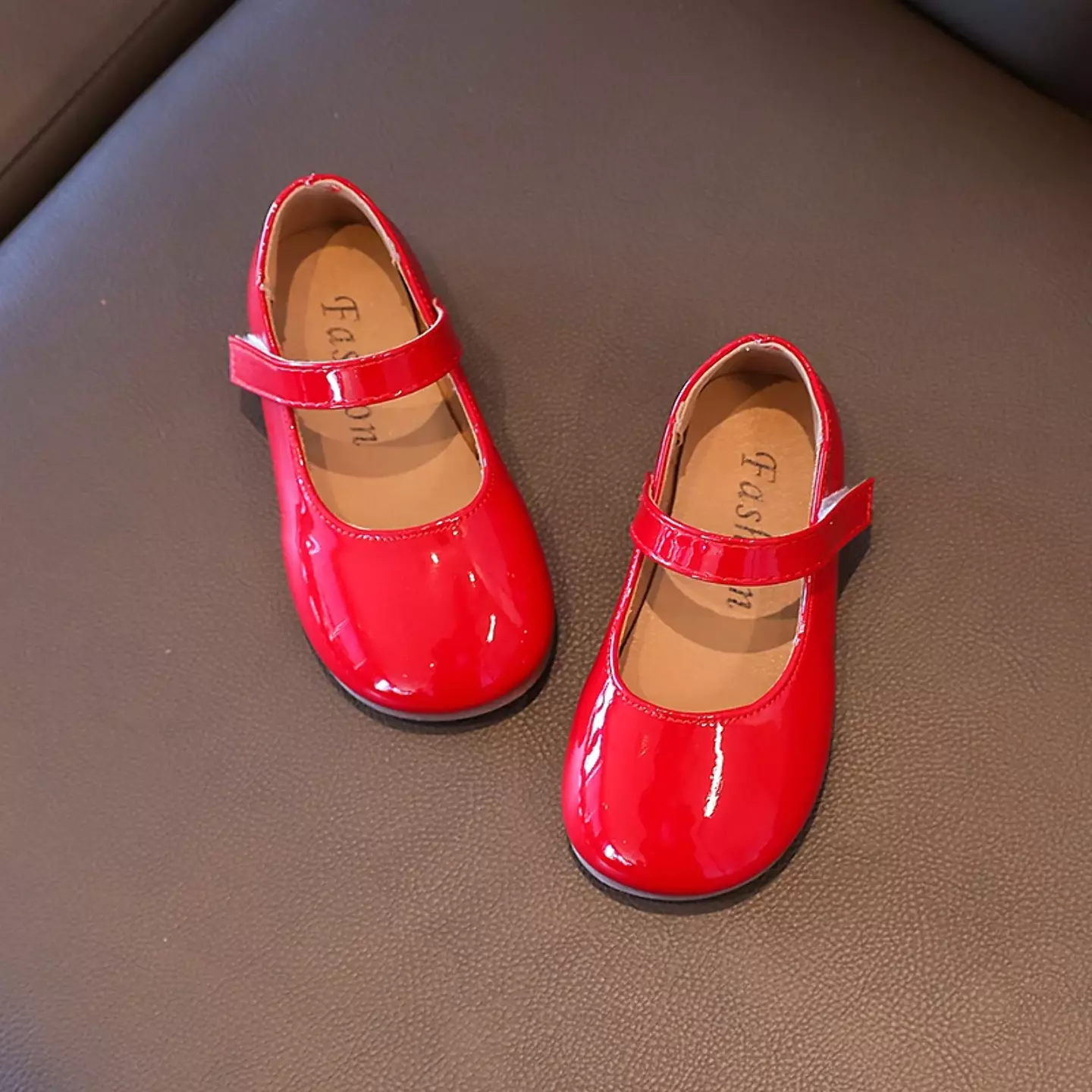 Young Girls & Girls Red Rounded Toe Tab Strap Dress Shoes | Lucys 12321
