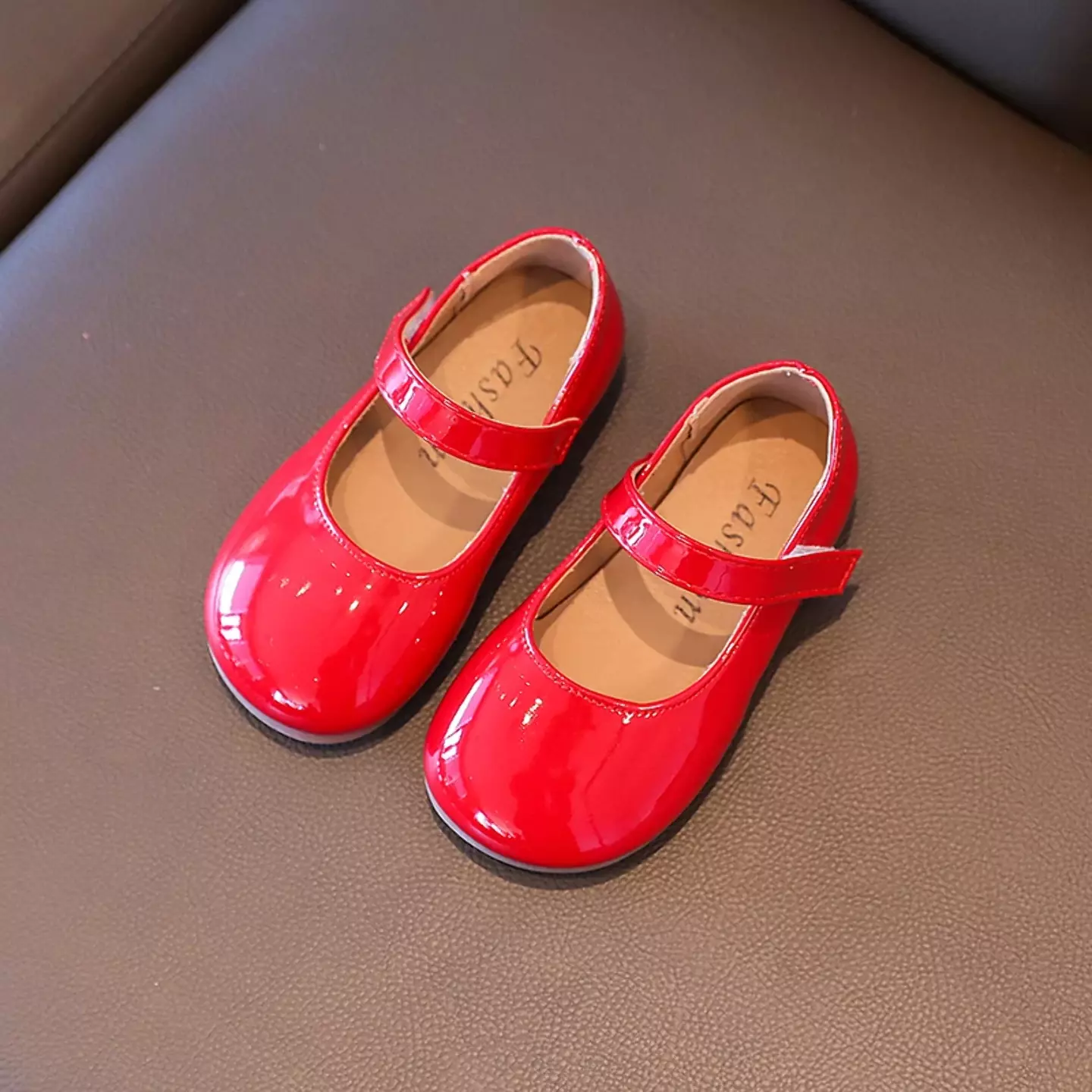 Young Girls & Girls Red Rounded Toe Tab Strap Dress Shoes | Lucys 12321