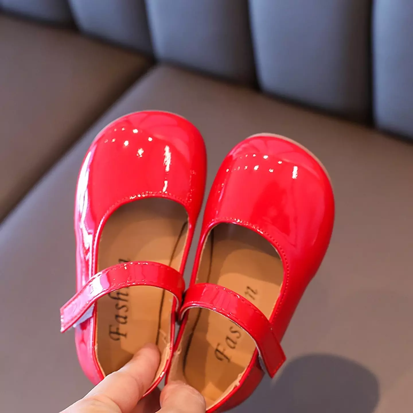 Young Girls & Girls Red Rounded Toe Tab Strap Dress Shoes | Lucys 12321