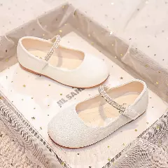 Young Girls & Girls Ivory Gem Border Glitter Instep Strap Dress Shoes | Lucys 12332