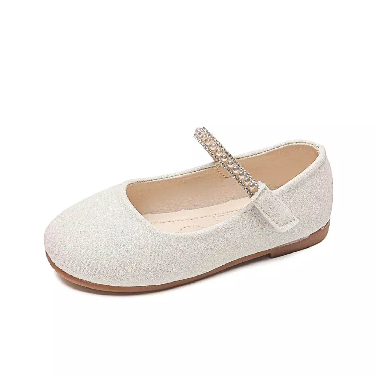 Young Girls & Girls Ivory Gem Border Glitter Instep Strap Dress Shoes | Lucys 12332