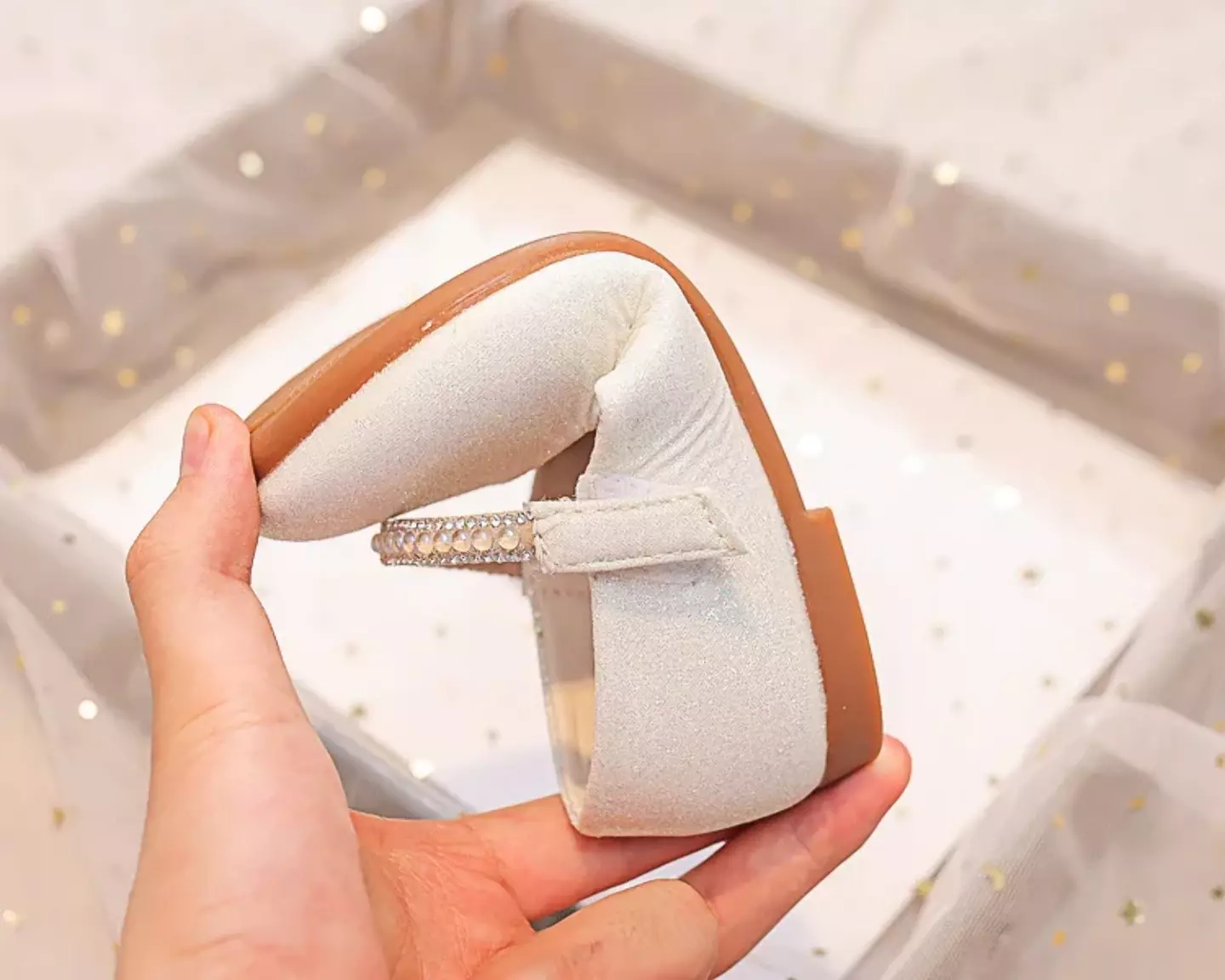 Young Girls & Girls Ivory Gem Border Glitter Instep Strap Dress Shoes | Lucys 12332