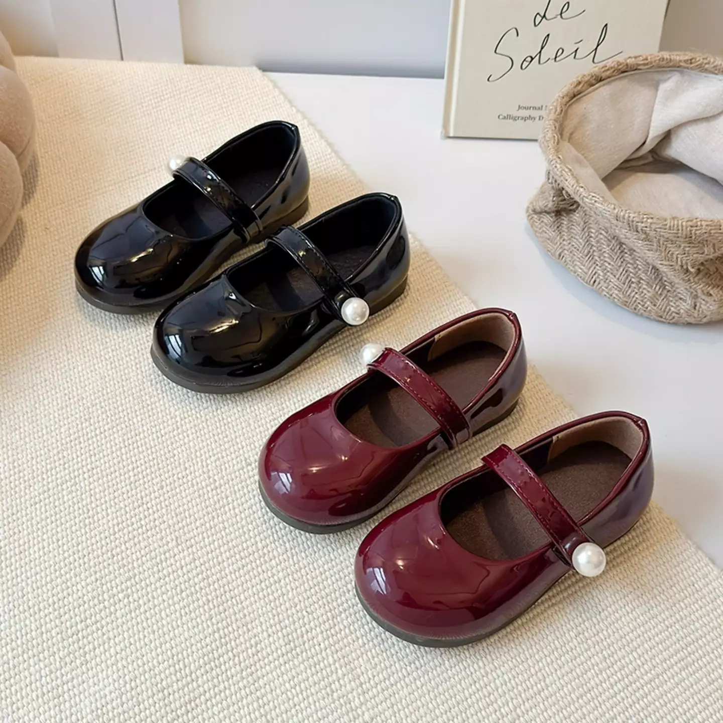 Young Girls & Girls Maroon Stitched Pearl Strap Glossy Dress Shoes | Lucys 12340