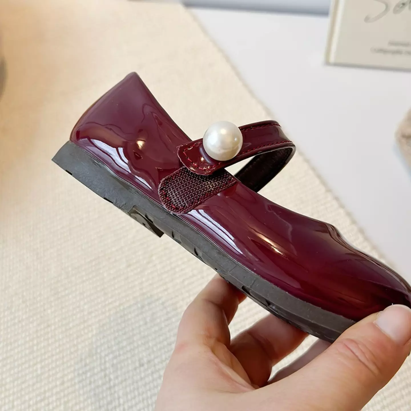 Young Girls & Girls Maroon Stitched Pearl Strap Glossy Dress Shoes | Lucys 12340