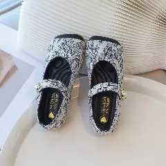 Young Girls & Girls Black Floral Scroll Pearl Strap Dress Shoes | Lucys 12349