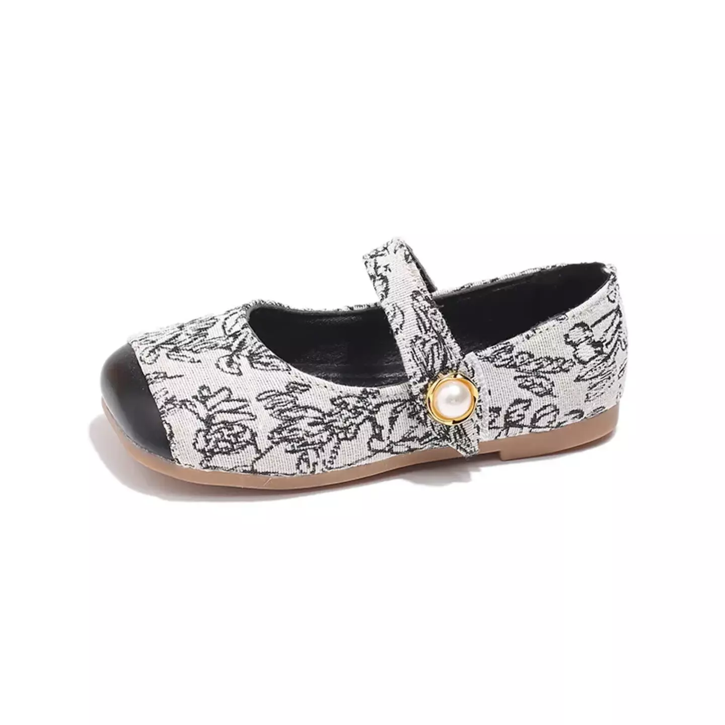 Young Girls & Girls Black Floral Scroll Pearl Strap Dress Shoes | Lucys 12349